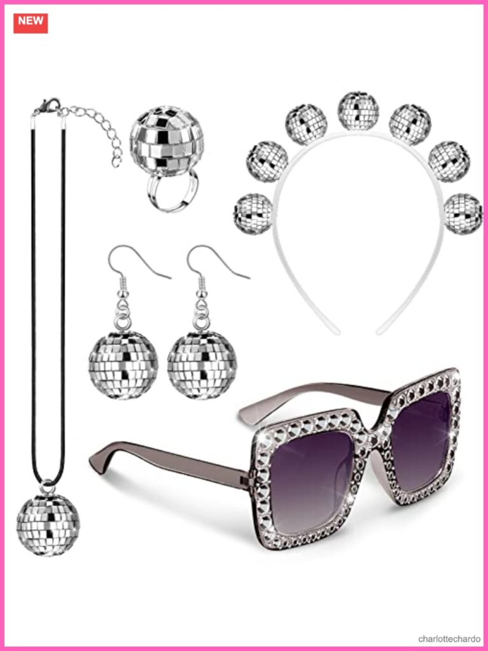 5 Pc Disco Ball Jewelry Set 70s Party Costume Accessories Headband Earrings